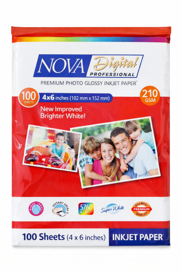 NOVA Digital Professional Premium Photo Glossy Inkjet Paper 210GSM (100 Sheets) 4x6 inches