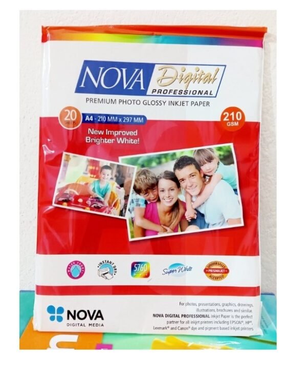 NOVA Digital Professional Premium Photo Glossy Inkjet Paper 210GSM (20 Sheets) A4